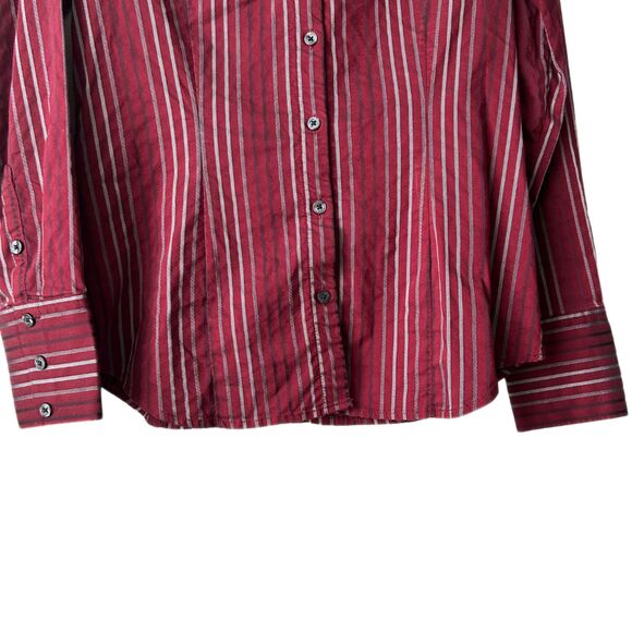 Express Design Studio Button Down Red Striped Cotton Blend V-Neck Shirt Sz M - Picture 4 of 8